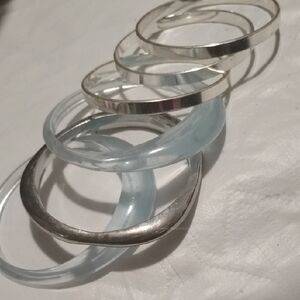 Elegant Silver and Blue Bangle Set